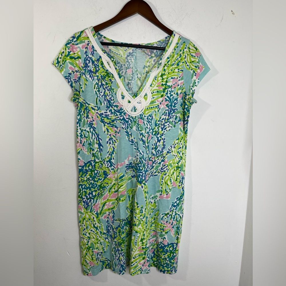 Lilly Pulitzer Brewster T-Shirt Cap Sleeve Dress Blue Heaven Medium